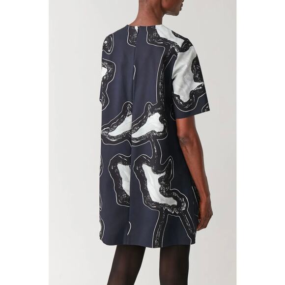 COS Abstract Print Short Sleeve High Neck Artsy A-Line T-Shirt Shift Dress US2 - Picture 2 of 14